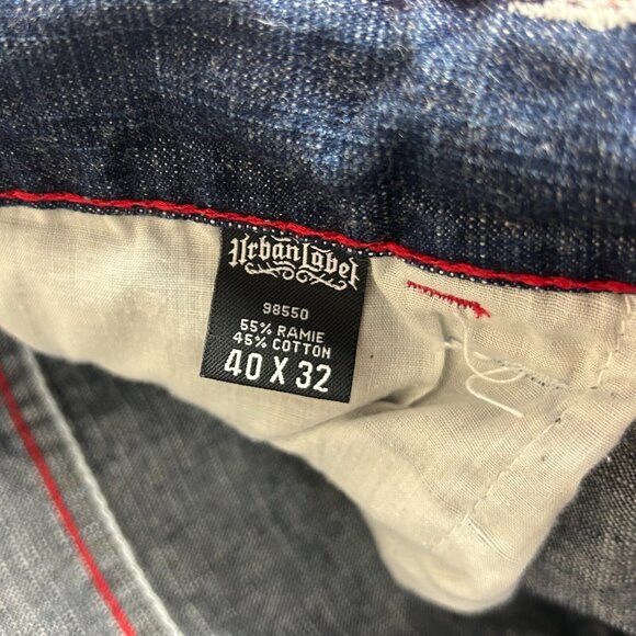 Urban Label Y2K Baggy Skater Jeans 40x32 Blue Red‎ Stitched 90s Wide Leg Gothic - Picture 7 of 9